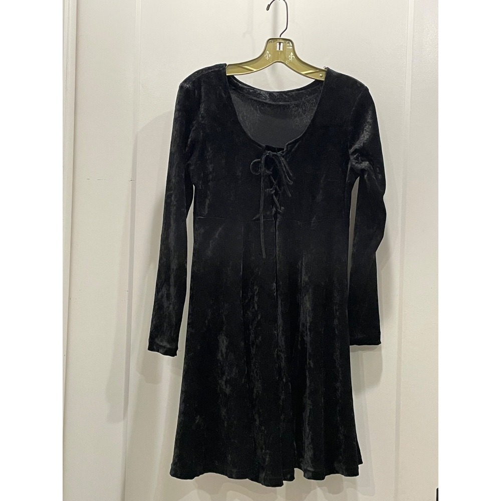 Y2K Womens Velvet Burnout Dress Baby Doll Whimsigoth Black Gothic Size Medium